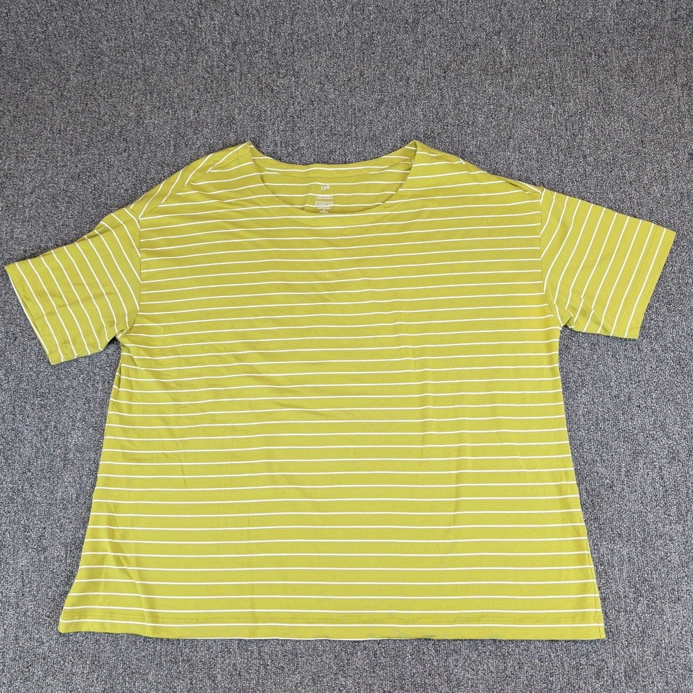 J. Jill Luxe Supima Elbow-Sleeve Tee Women 2X Green White Stripe Supima Cotton